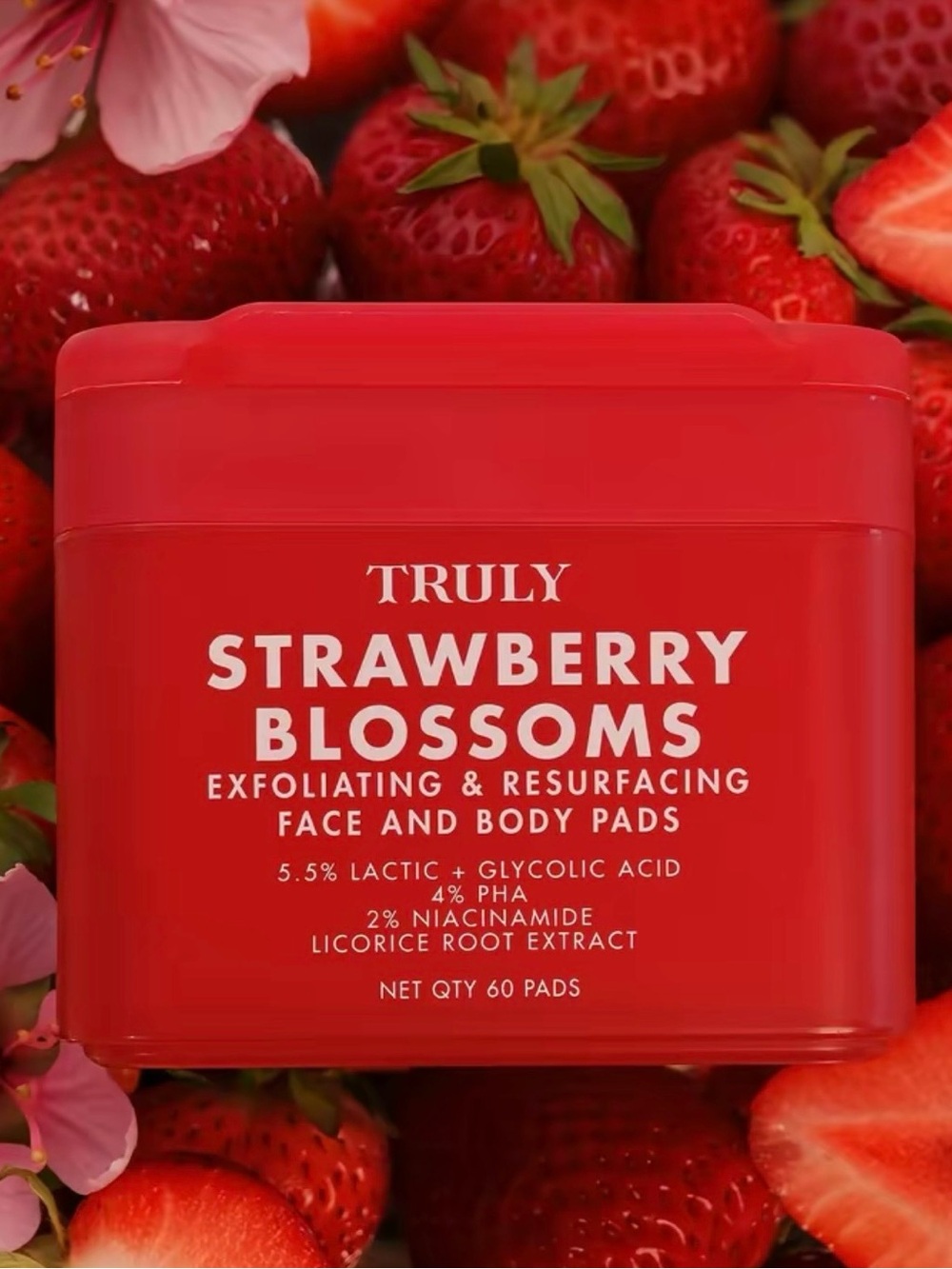TRULY Strawberry Blossoms Exfoliating Face & Body Pads — Red